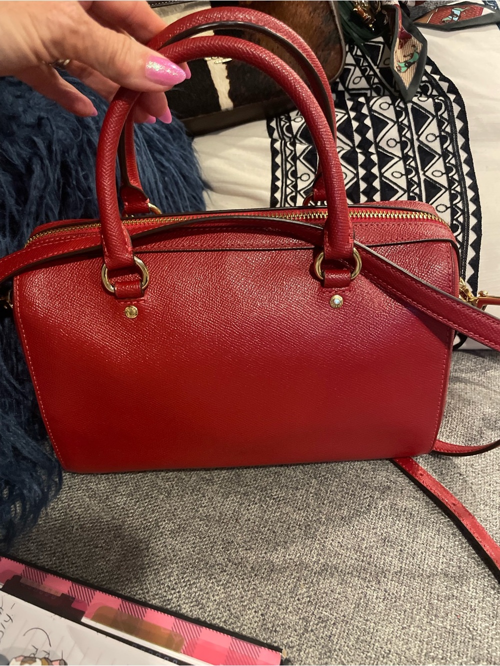 Coach Red Leather Rowan Satchel with Top Handles and Crossbody Strap - Picture 10 of 10